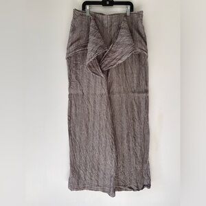 Anthropologie Post stamp Striped Brown wide leg linen pants elastic waist SZ M